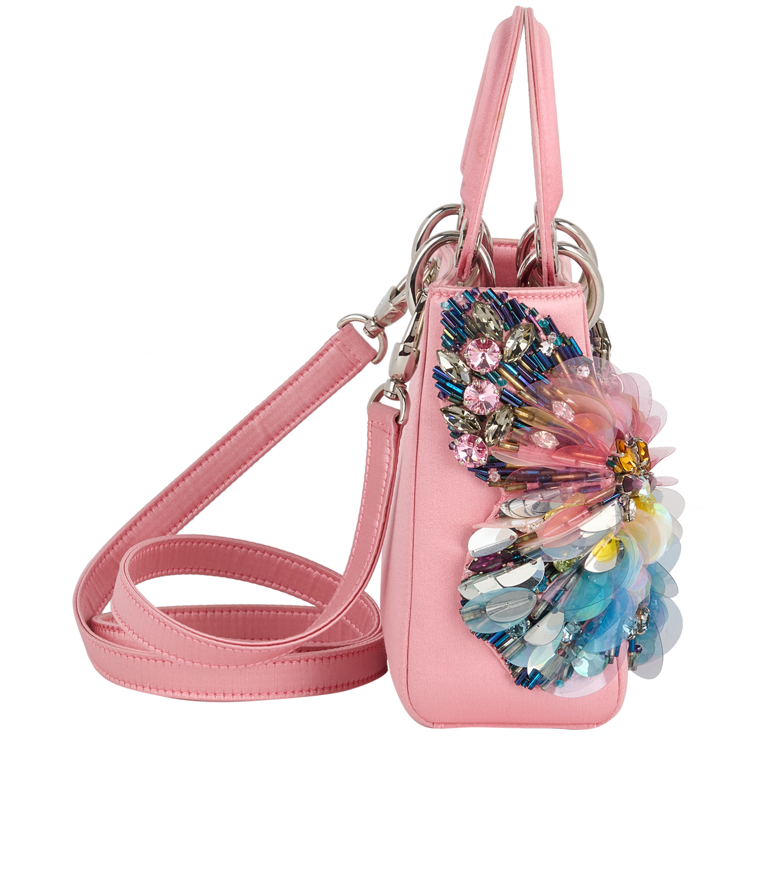 Mini Butterfly Embellished Lady Dior, &pound;2,400, Handbags, Pink, Satin, Side view